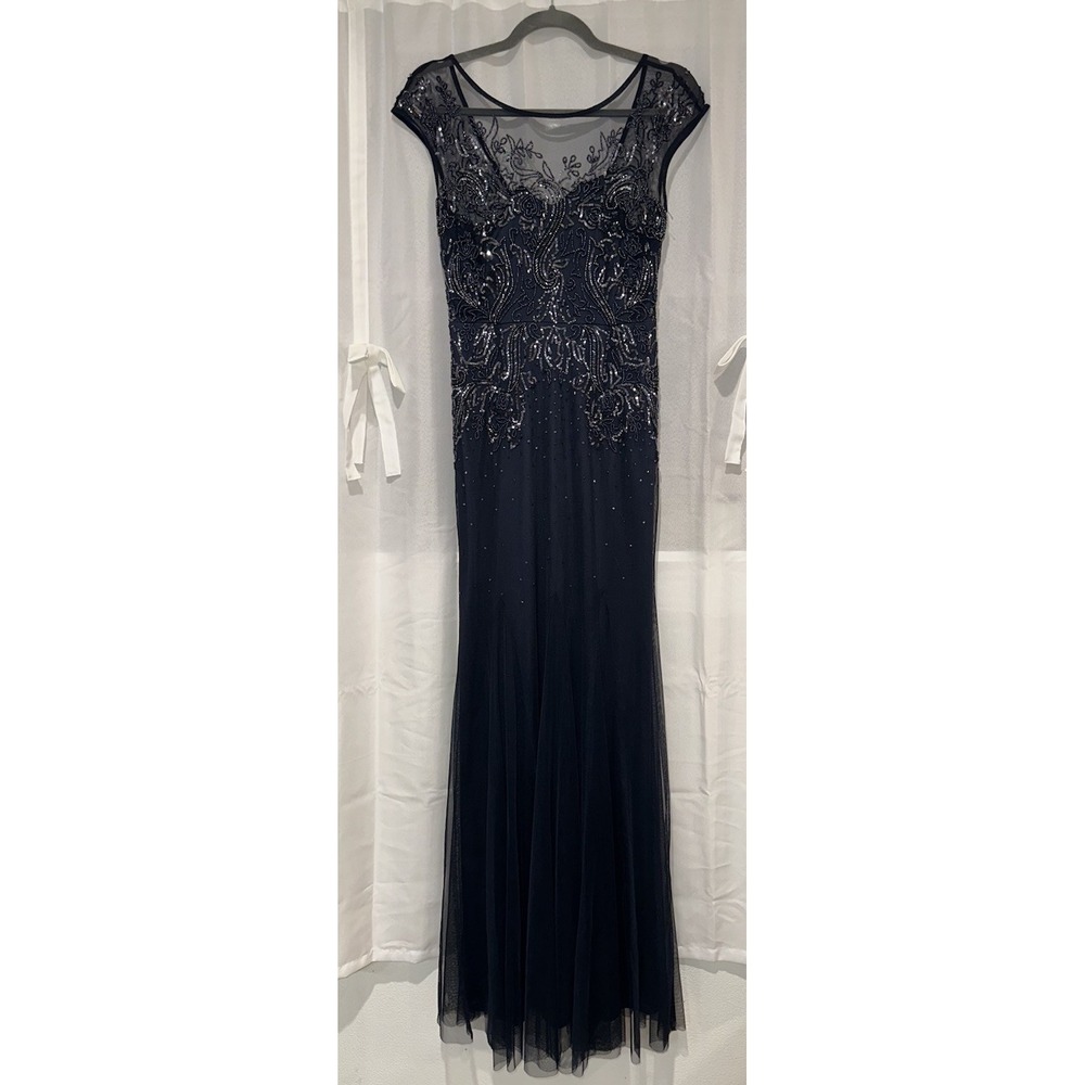 Jenny Packham Embellished Sequin Tulle Dress Mermaid Size‎ 8 Navy Formal Wedding